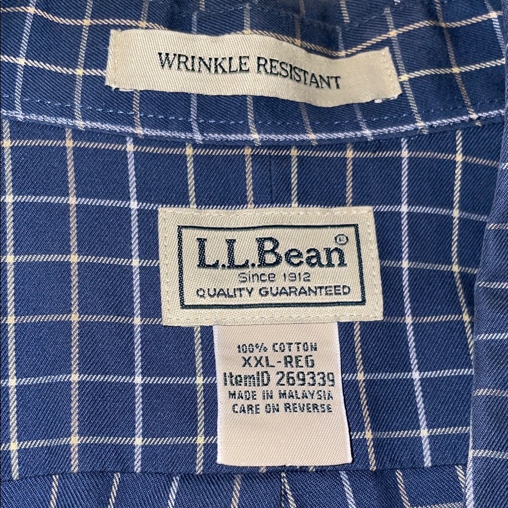 L.L. Bean Men's Navy Plaid Button Down Shirt, XXL-REG - Picture 2 of 3